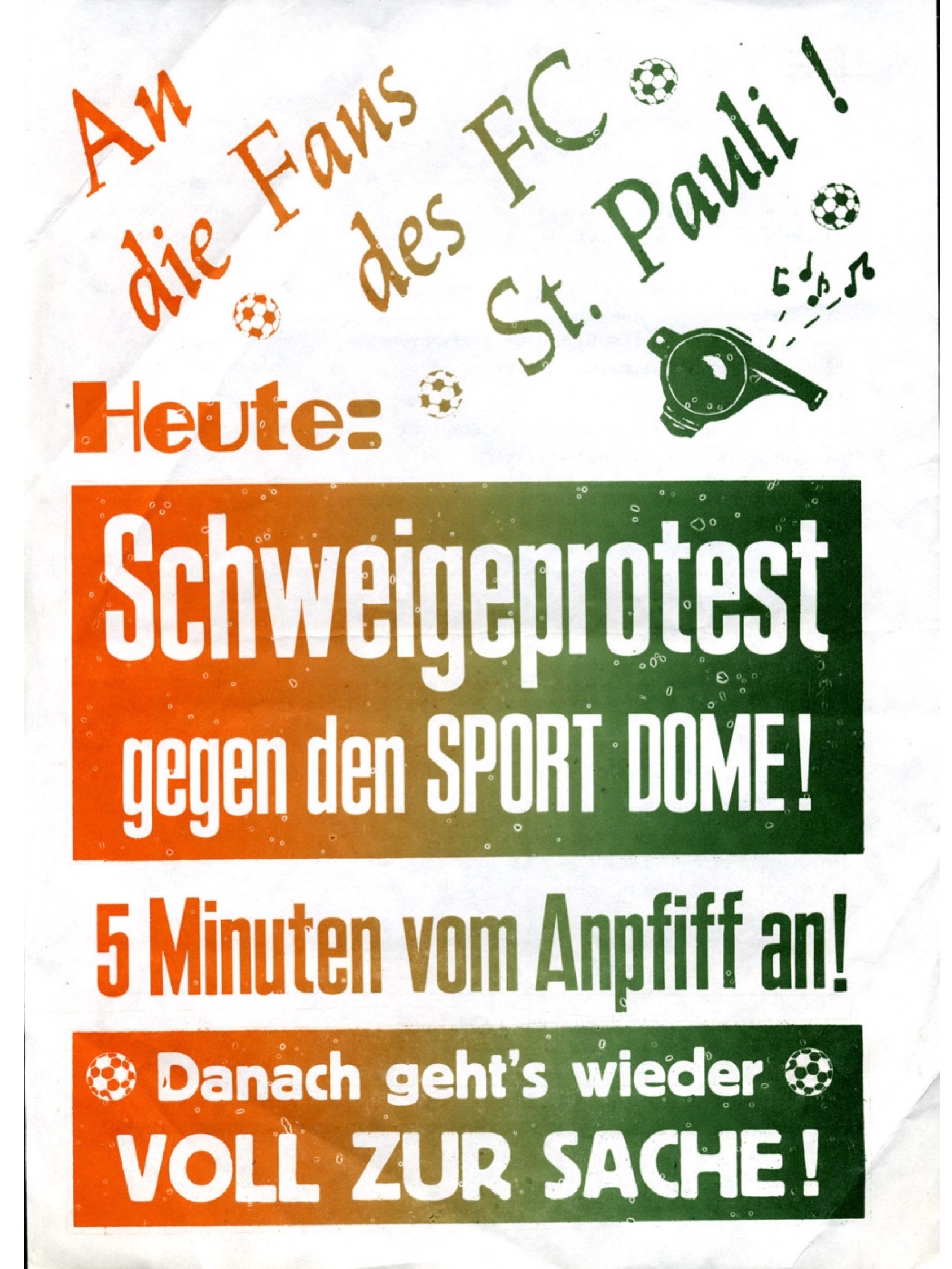 Plakat zum Schweige-Protest gegen den Sport-Dome.