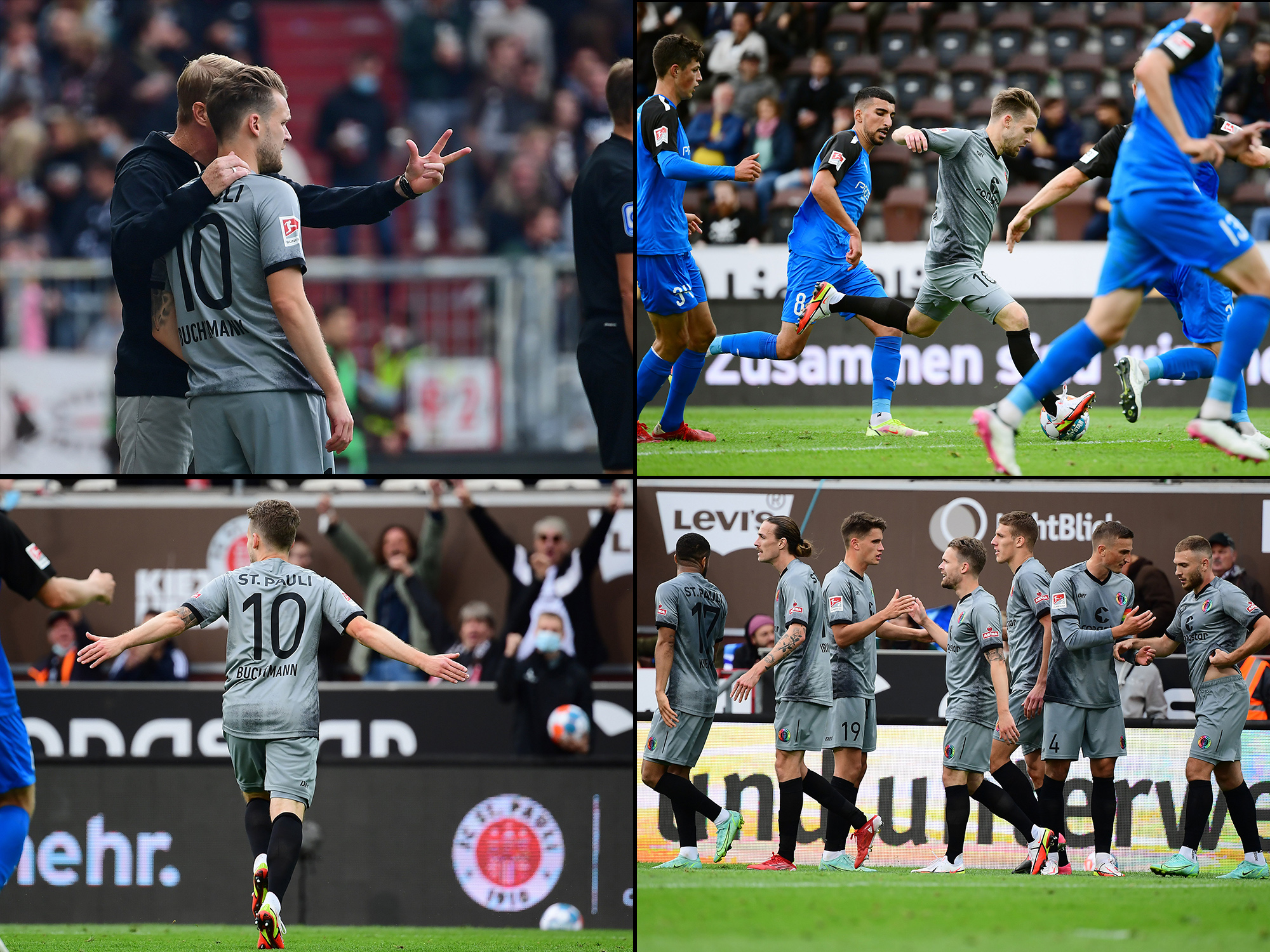 Eine Collage mit Bildern von Christopher Buchtmann beim Heimspiel gegen Ingolstadt.
