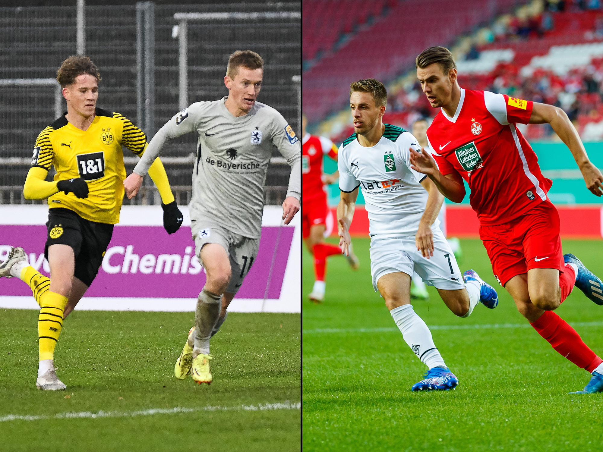 Christian Viet im Trikot von Borussia Dortmund II und Marvin Senger im Trikot des 1. FC Kaiserslautern.