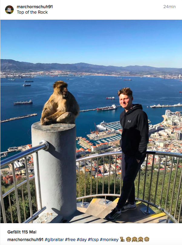 Top of the Rock: Marc Hornschuh auf dem "Affenfelsen" von Gibraltar.