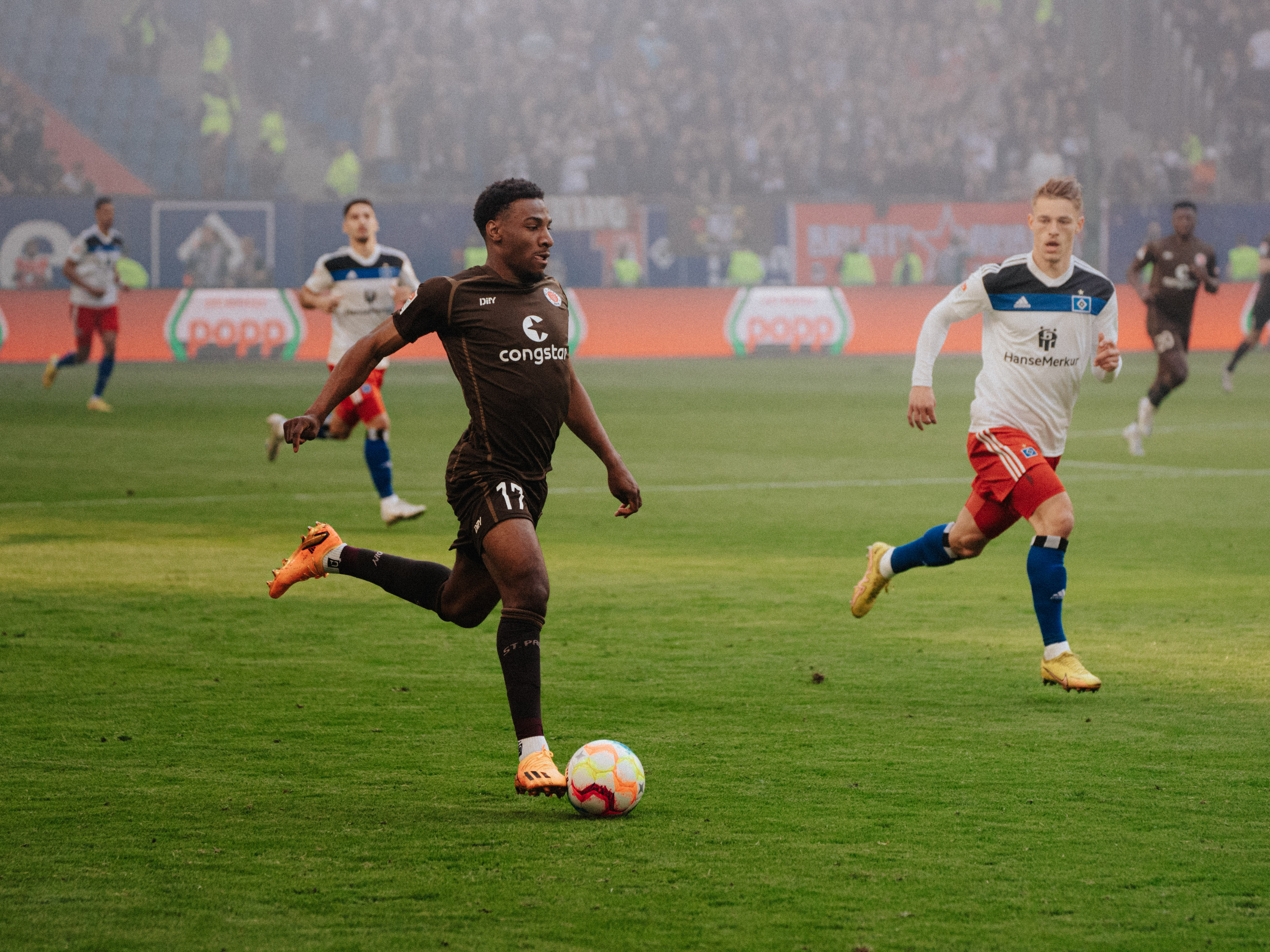 Dapo Afolayan in action during the away derby in April 2023