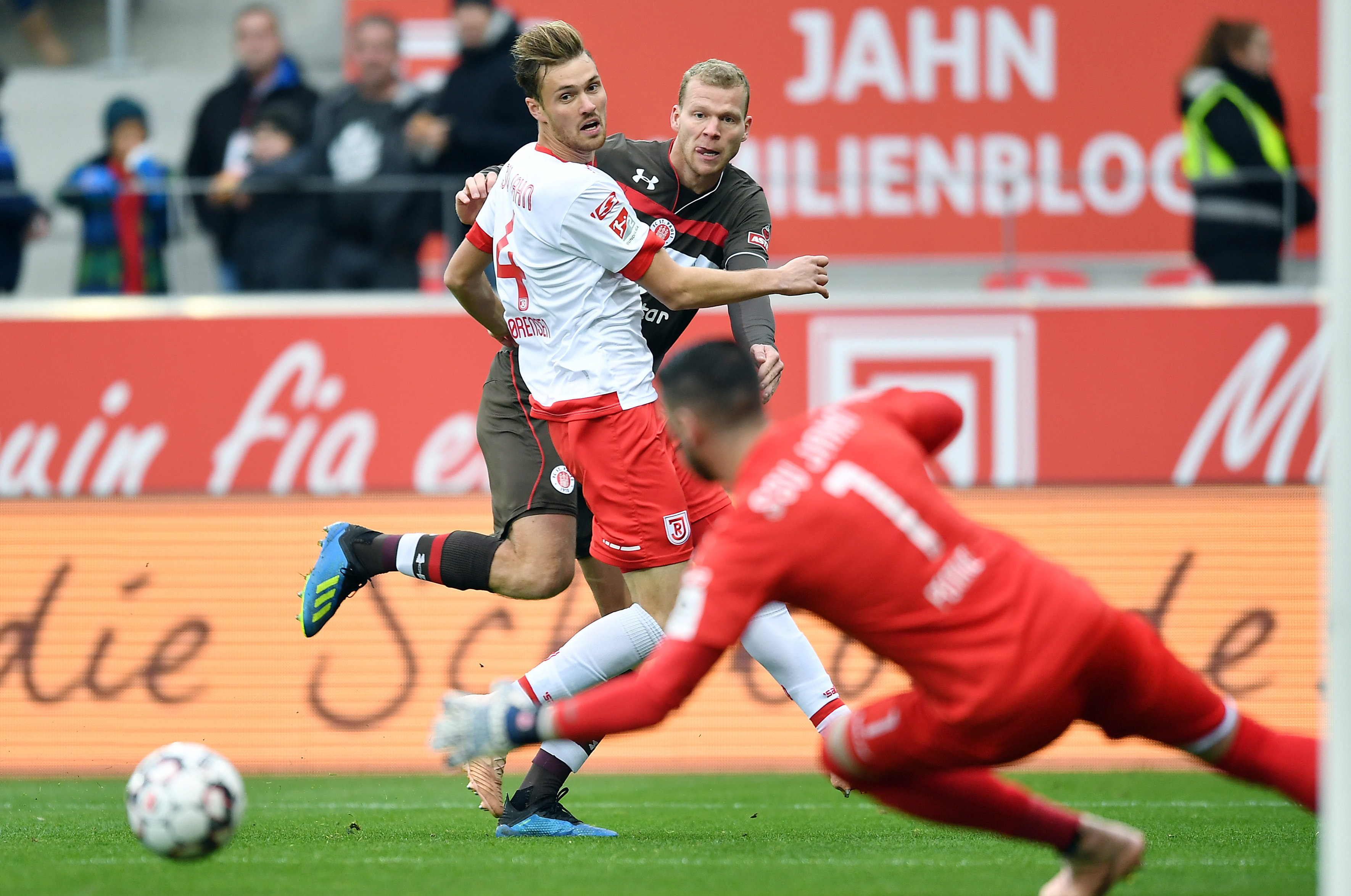 Henk Veerman is denied by Philipp Pentke in the sixth minute but he made no mistake six minutes before the interval.