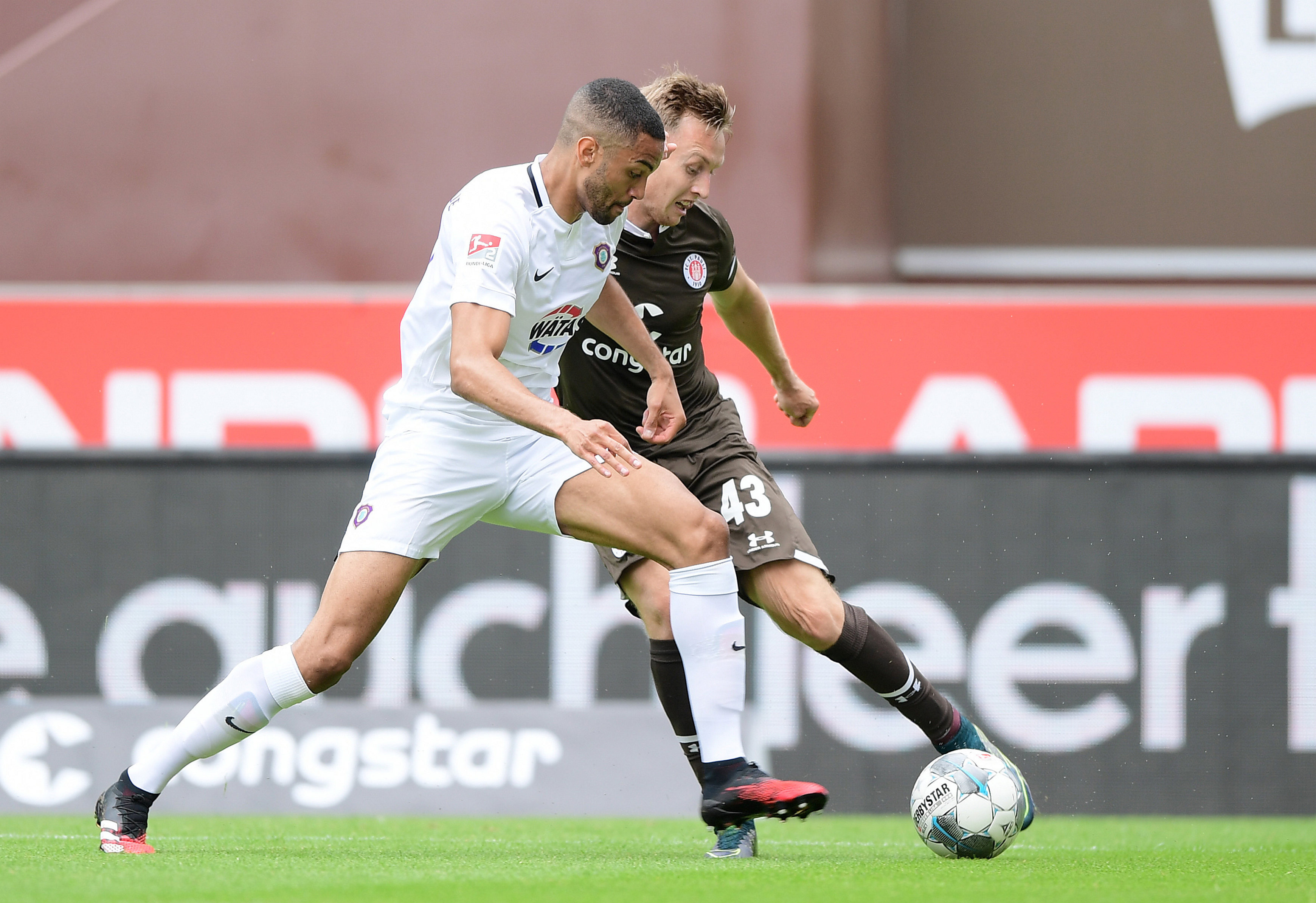 In the 2-1 home defeat of Erzgebirge Aue, Sebastian Ohlsson, seen here under challenge from Malcolm Cacutalua, made the opening goal for Dimitrios Diamantakos. It was his only assist last season.